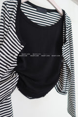 Stripe Layered Shirring Cardigan
