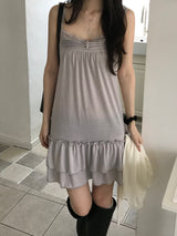 Pintuck Frill Mini Dress (2 colors)