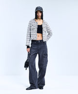 85-VIVAJ048 Multi-Color Crop Tweed Jacket Black