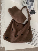 Brown Haze Flower Punching Suede Twist Shoulder Bag (Brown)
