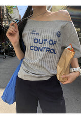 コントロールオフショルダールーズフィットショルダースリーブTシャツ