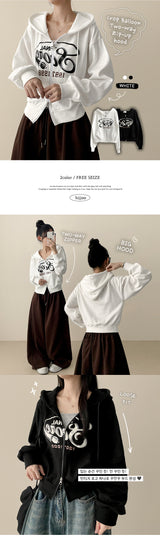 Strappy Hip Crop Twoway Hooded Zip-Up