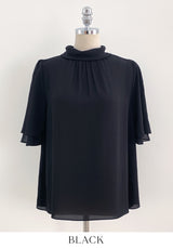 Netel Half-Neck Shirring Short Sleeve Blouse