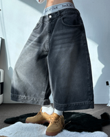 UP SIDE DOWN BACK PATCH CARGO BALLOON DENIM BERMUDA 🩵🖤2COLOR