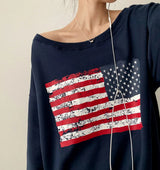 Ture unbalanced off-shoulder American flag sweatshirt