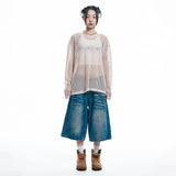 Cut Off Net Knit - BEIGE