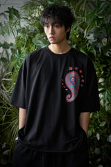 ペイズリー柄カットアウト 1/2 Tシャツ (Black)