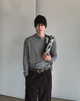 Linked Shoulder Zipper Ribbed Half-Neck Knit
