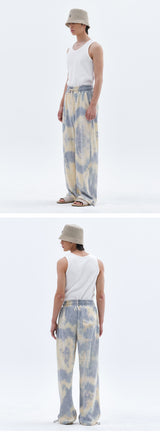 Unisex タイダイプリーツストリングパンツ_Cream