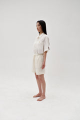 Cotton blend tweed shorts, Cream