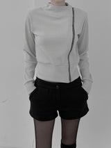 Gad High Neck Zipper Collar Diagonal Zip-Up