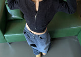 (TOP & ZIP-UP SET!) DAMAGED CROPPED-FIT KNIT ZIP-UP - 3 COLOR