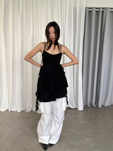 ブラックローズシフォンフリルドレス