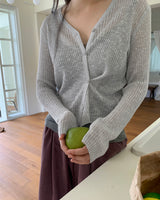 Dab see-through V-neck two-way button cardigan