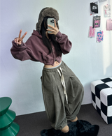 ピグメントハーディークロップドフーディージップアップ ❤🩶🤎 3COLOR
