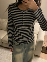 ヘンリー ストライプ トト ロングスリーブ Tシャツ (3 colors)