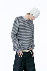 (BASE) STRIPE POCKET LONG SLEEVE (GRAY)