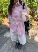ピンビーベーシックチェックロングスリーブシャツ