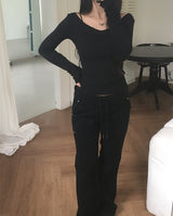Banding Low-Rise Loose Bootcut Pants