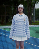 PEANUT STAIN - オールド マネー ブルー ライン ボクシー オーバーサイズド ロングスリーブ Tシャツ