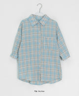 Toui Check Three Quarter Rolled-up Loose Fit Shirt