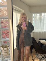 Khaki Oversized Denim Field Jacket