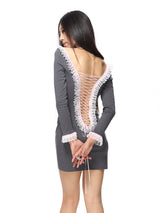 Reversible Gray Lace-Up Frill Dress