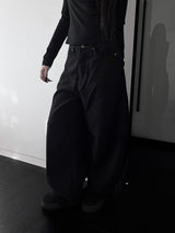 back pocket cross stud wide denim (fleece-lined / 2color)