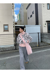 ピンクレオパードハイネックジップアップジャンパー