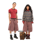 Vintage pleated loose-fitting cropped slacks