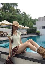 brown ethnic sleeveless skirt two-piece