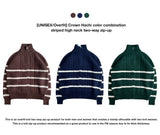 [UNISEX/Overfit] Crown hachi color combination striped high neck two-way zip-up (3 colors)
