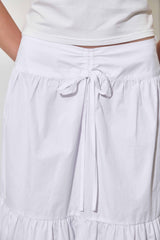 COTTON SHIRRING TIERED SKIRT / WHITE