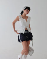 Star Patch Shirring Zip-Up Blouse