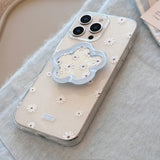 サマーブルーフラワーミラースタンド iPhone ケース