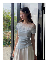 Asymmetrical Lace Trim Off-Shoulder Tee