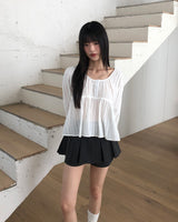 Gummy Stripe Button Round Neck Blouse