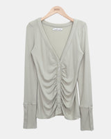 Hir Sleeve Button Shirring V-Neck Cardigan