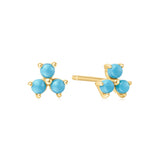 gold turquoise lotus stud 14k gold plating + 925 silver earrings E063-04G