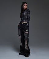 [NF] DENIM SEE-THROUGH WASHING COWL HOODIE (BLACK)_F24QB279