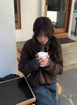 Hino Fluffy Fur Collar Pocket Jumper