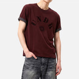 ロールアップスリーブクロップド半袖Tシャツ クラックソーラー バーガンディ