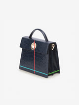LAZEL MINI CROC shoulder leather bag / Wani Navy