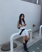 Denim open boots