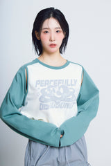 オープンアームホールハートラグラン ½Tシャツ (green/ivory)