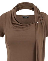 Cowl Neck Scarf T-Shirt _ BROWN