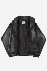 Puff raglan texture leather jumper