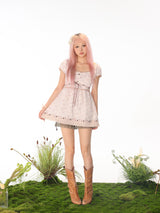 Rose Island フローラル レイヤード メッシュ ランタンスリーブ トップ＆ミニスカート