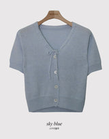 Pastel Pogeun Ribbon Short-Sleeved Knit Cardigan (3color)