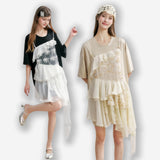 MAQI レースチュールレイヤードTシャツミニドレス